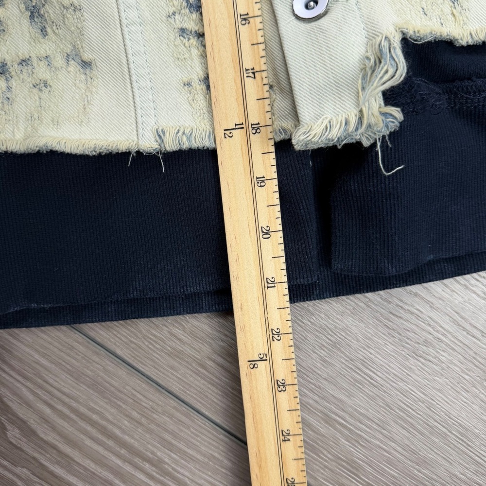 Free People Womens Denim Jacket Distressed Hooded Layered Cream Blue XS - Picture 7 of 7